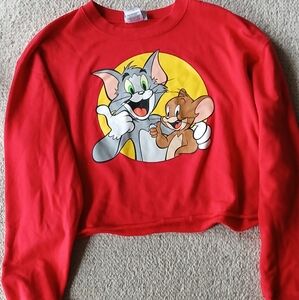 Womans Size Large Red Short Crip Tom & Jerry Cartoon Characters Sweater VGC!